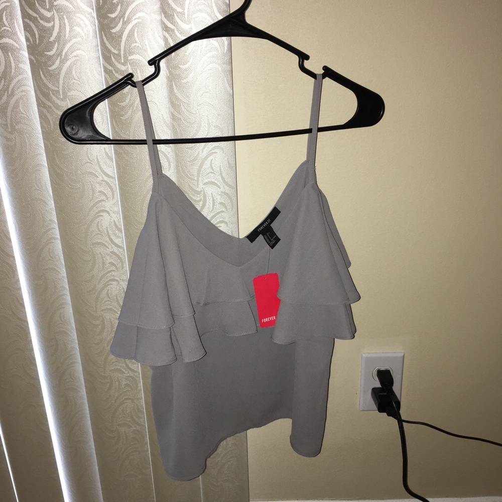 NWT FOREVER 21 Gray Ruffled Blouse